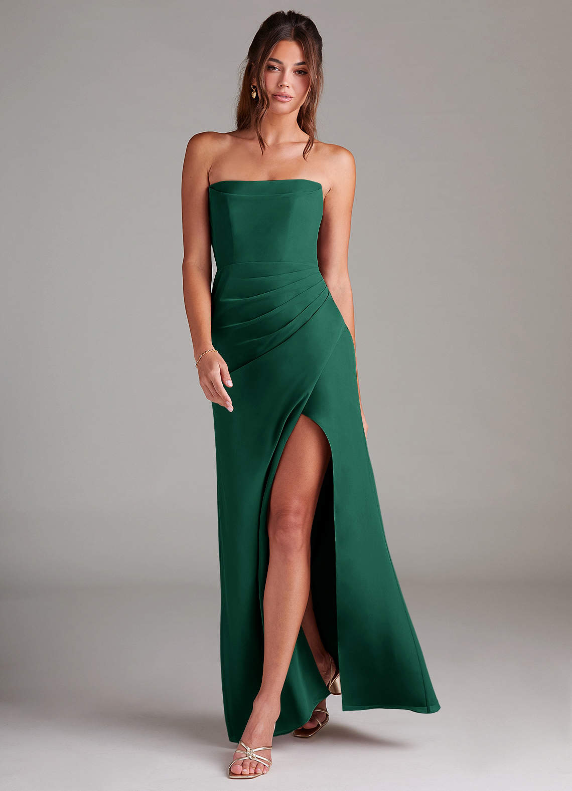 Azazie Leonis Vestidos de madrinha de casamento Vestir Esmeralda de Chiffon de Bainha com Sem alças image6