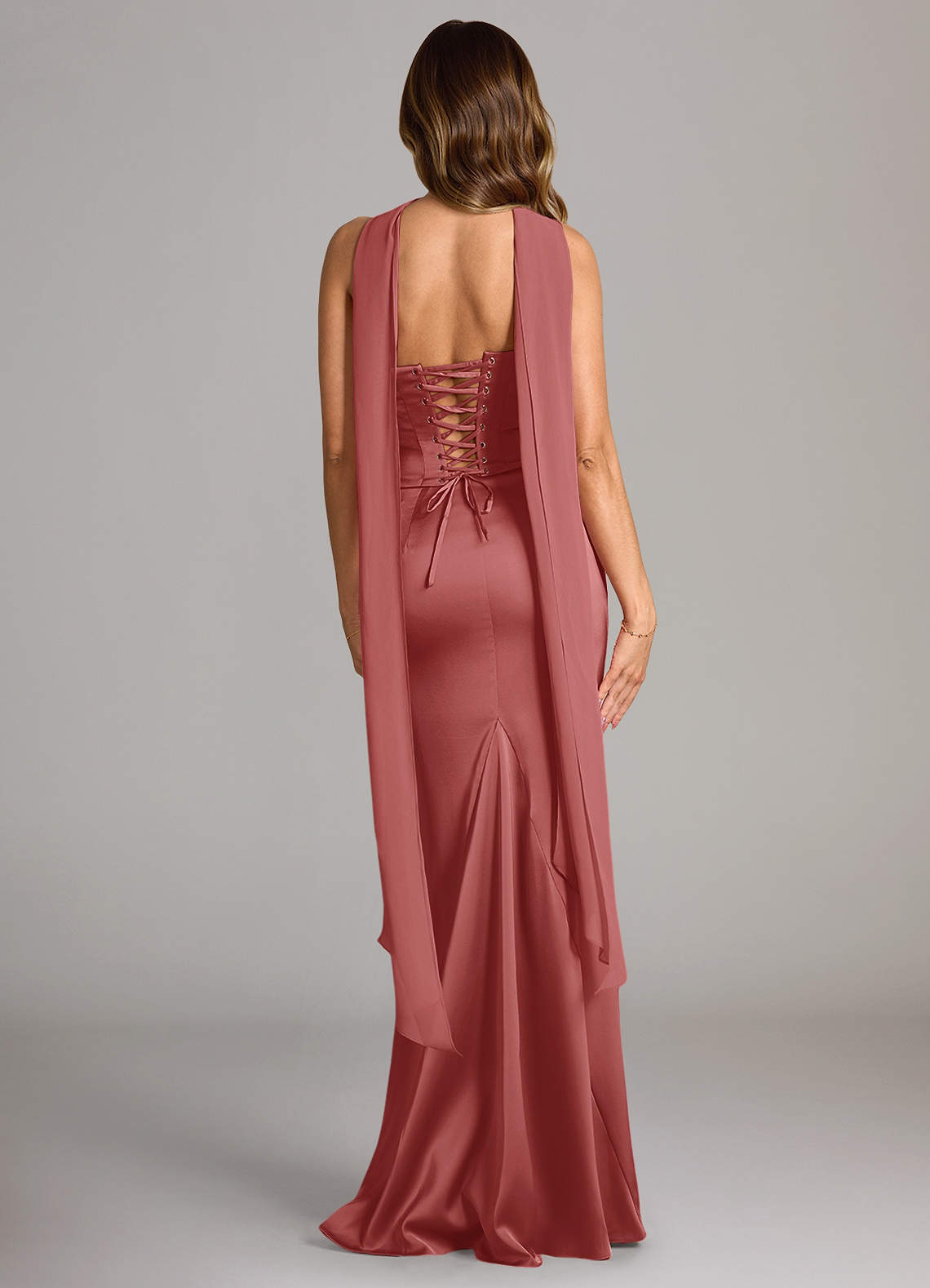Azazie Sorrel Robes de demoiselle d'honneur Robe Sirène Convertible en Satin extensible Sans bretelles Antique Rose image2