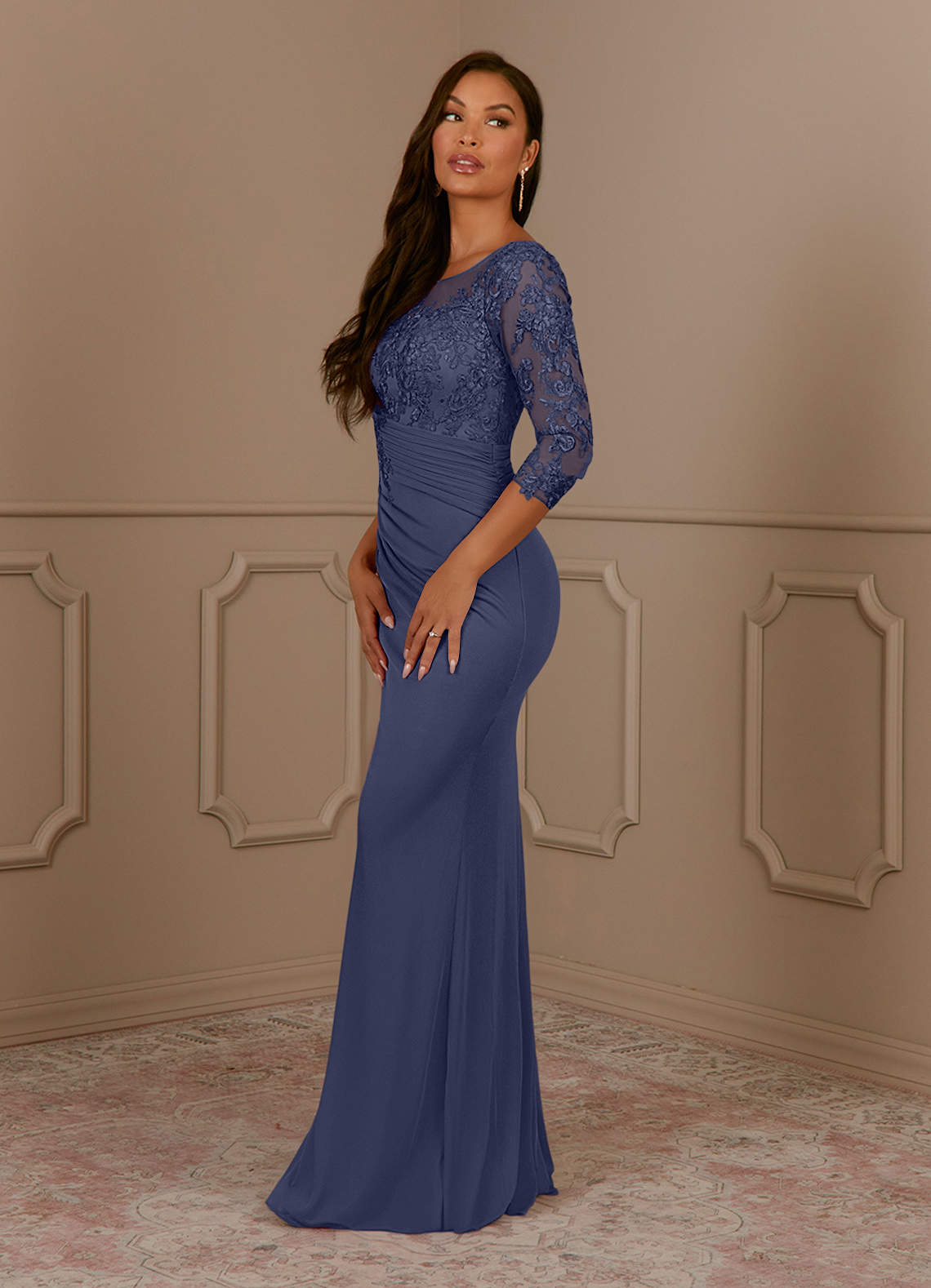 mermaid dark blue prom dresses ZAPAKA Women Royal Blue Prom Dress Mermaid Lace-Up Back Sequis Evening Dress  with Slit