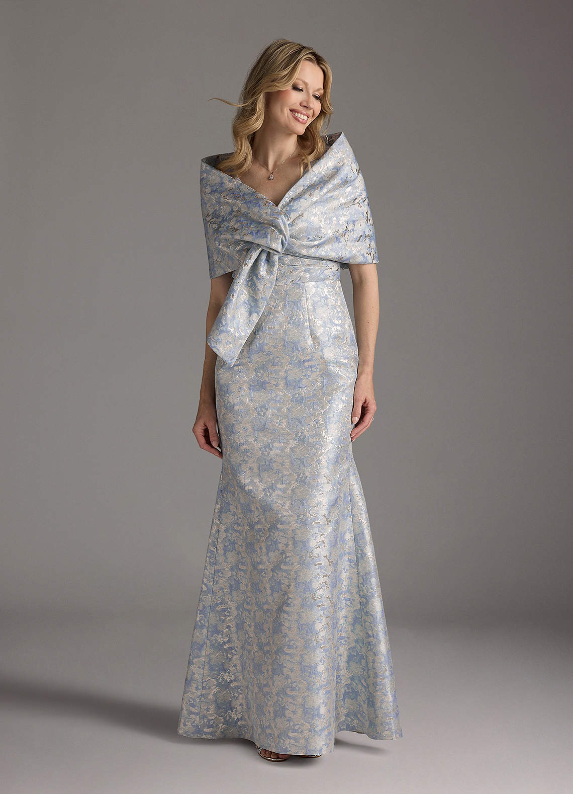 Azazie Elanor Dusty Blue Mermaid Pleated Jacquard 1 Dress | Azazie