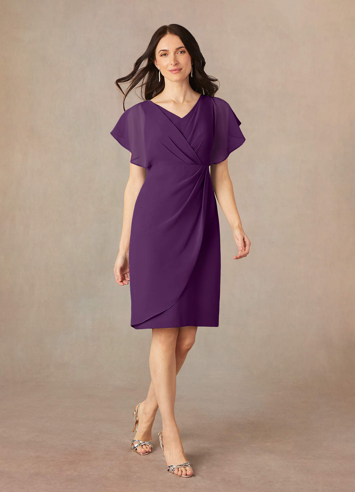 Azazie Julia Mother of the Bride Dresses Grape Sheath V-Neck Pleated Chiffon Dress image1