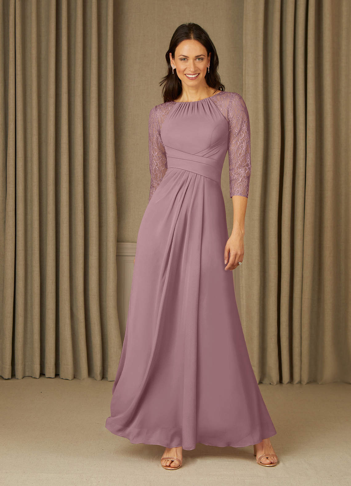 Azazie Zolla Mother of the Bride Dresses Dusty Rose A-Line Lace Chiffon Dress image1