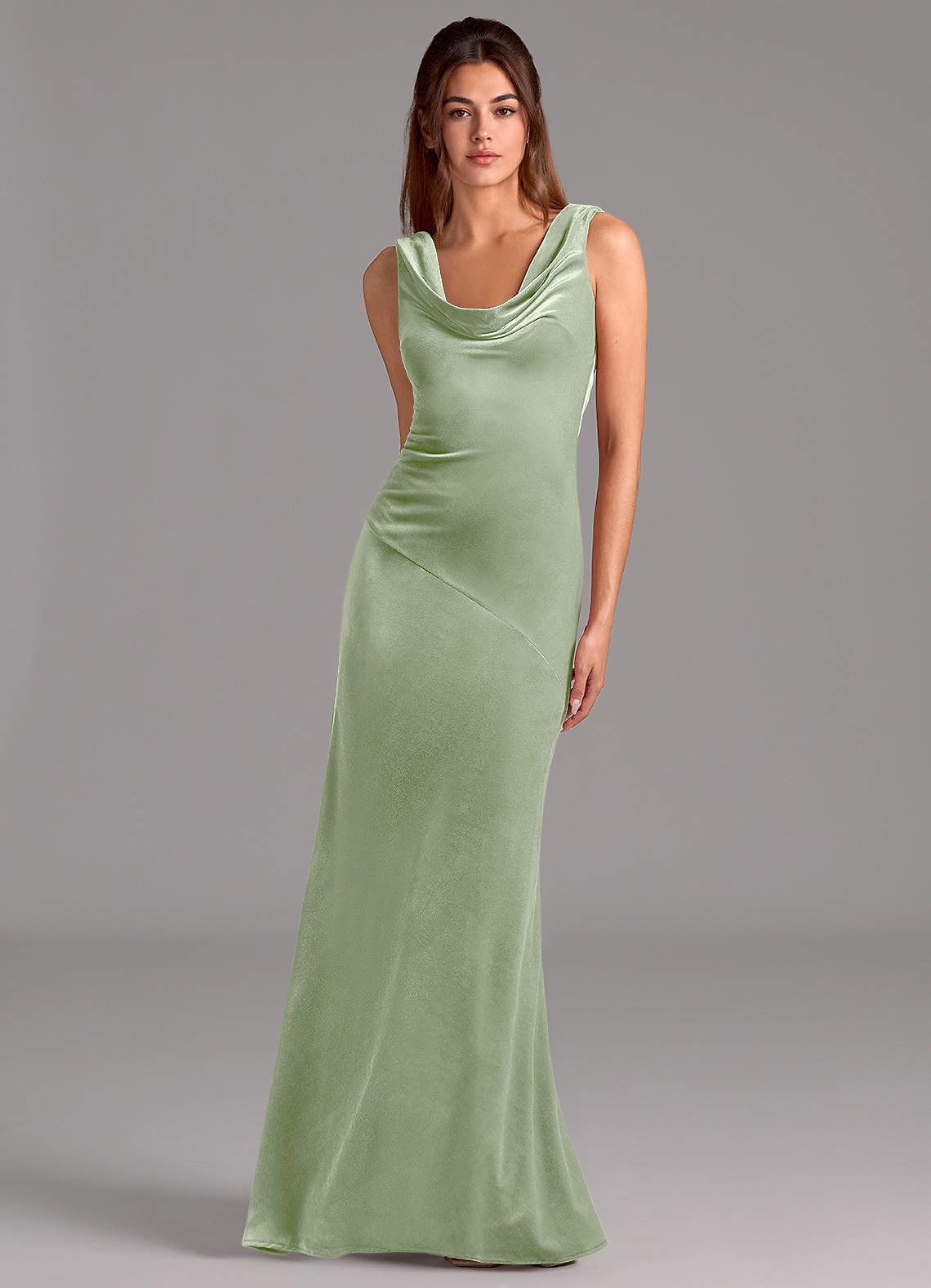 Azazie Rylina Robes de demoiselle d'honneur Robe Sirène en velours Arc Vert Sauge image1