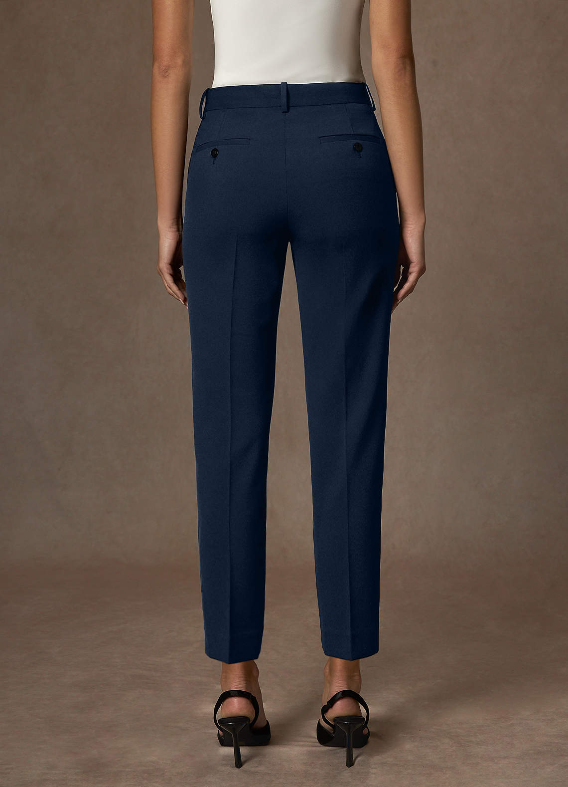front Whitney Dark Navy Structured Stretch Full Length Pants Suit
