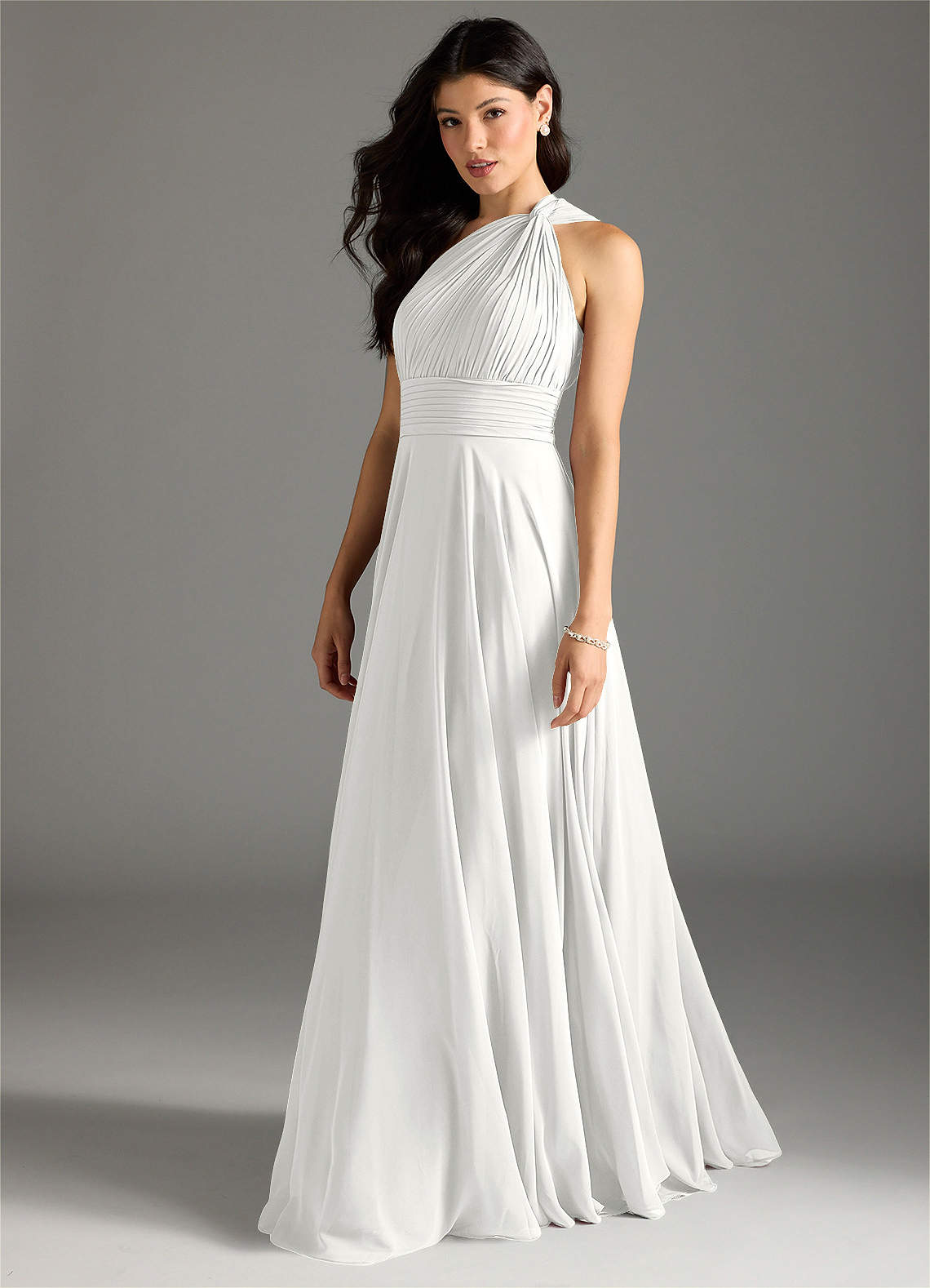 Azazie Charlize Abiti da Damigella Abito A-Line in Chiffon Monospalla Bianco image3