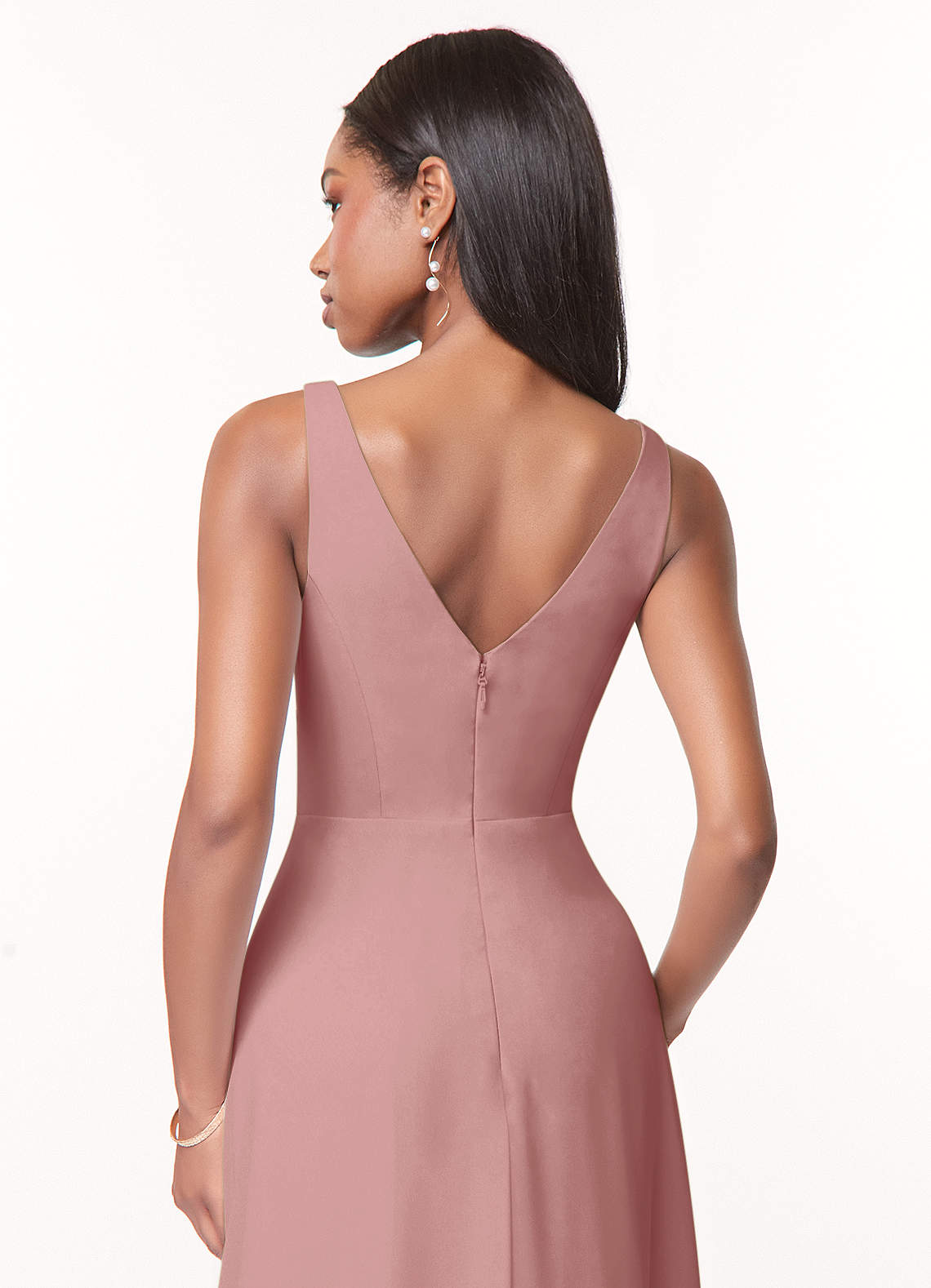 Azazie Nala Vestidos de madrinha de casamento Vestido Rosa Empoeirada de Chiffon de Linha A com Plissado image4