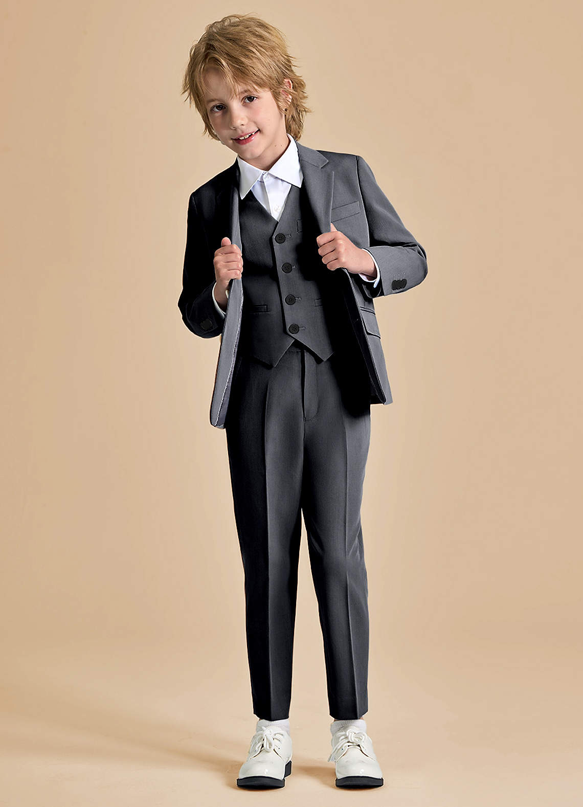 front Oliver Boys Charcoal 3-Piece Suit
