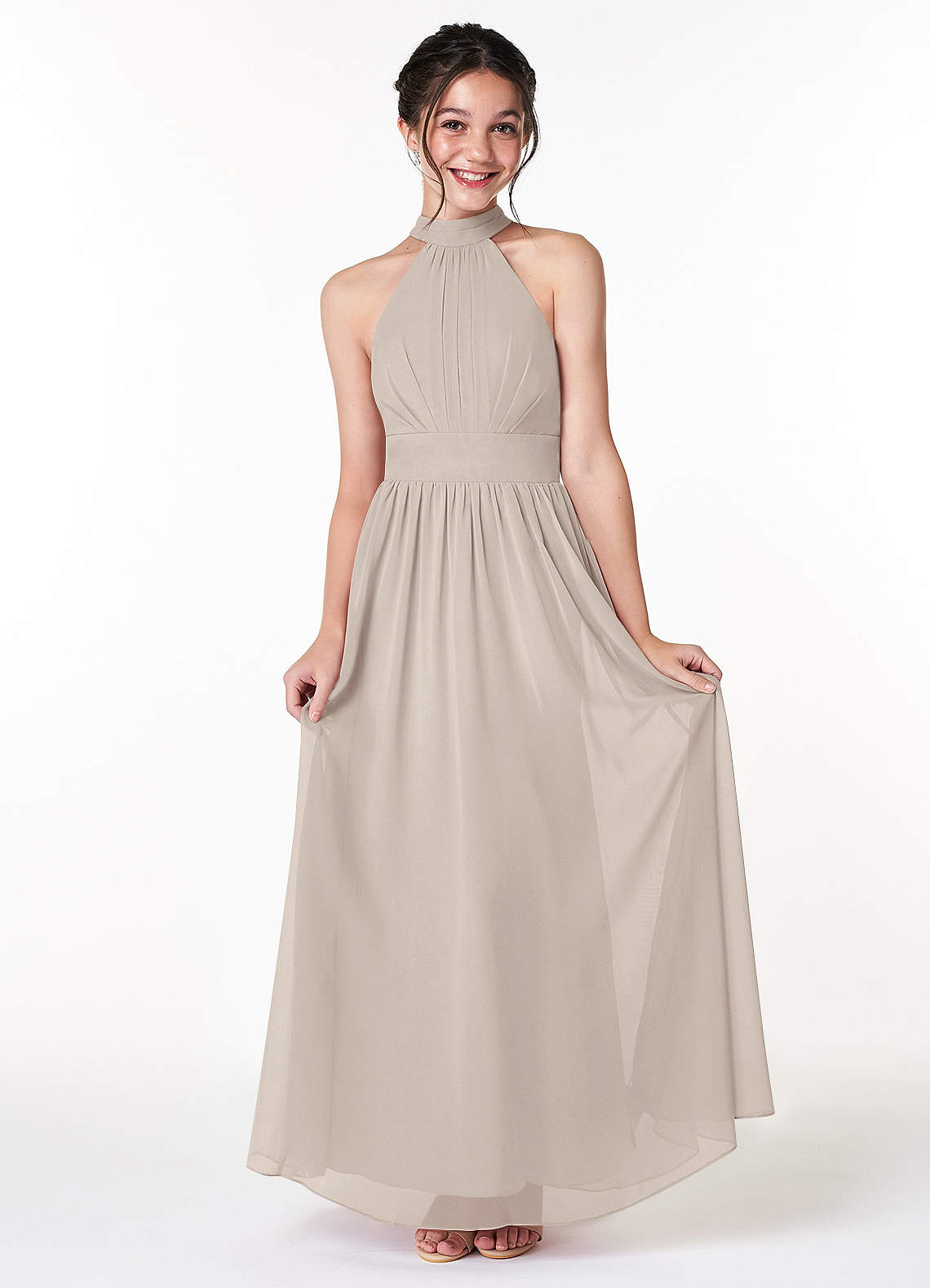 Azazie Iman Junior Frost A-Line Pleated Chiffon Dress image1