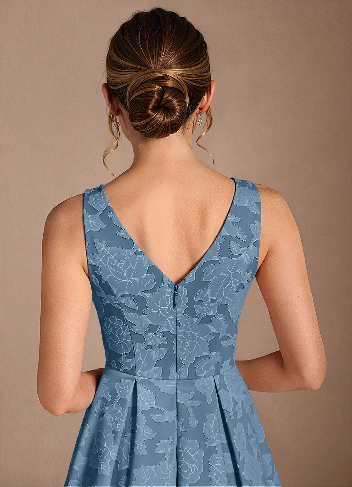 Azazie Fulton Mother of the Bride Dresses Steel Blue A-Line Pleated Floral Burnout Dress image5