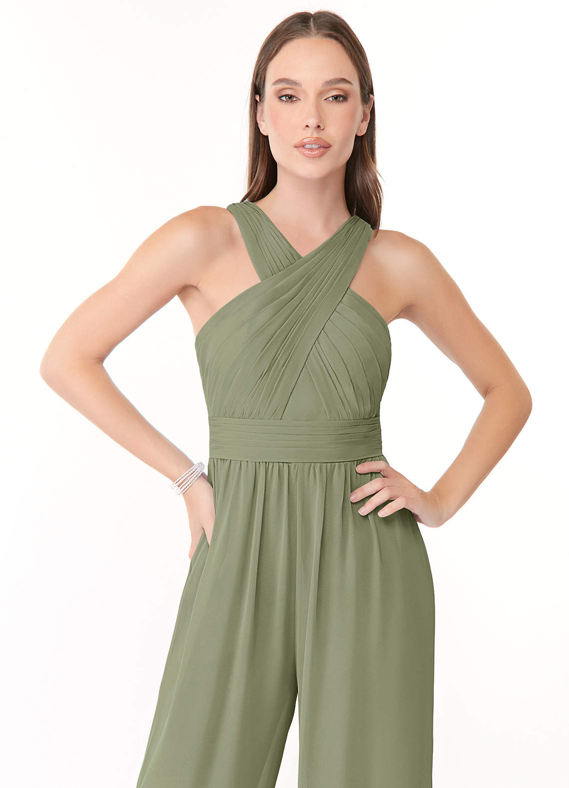 Azazie Berdie Probar vestidos en casa Ciruela de Gasa de Mono con Halter image4