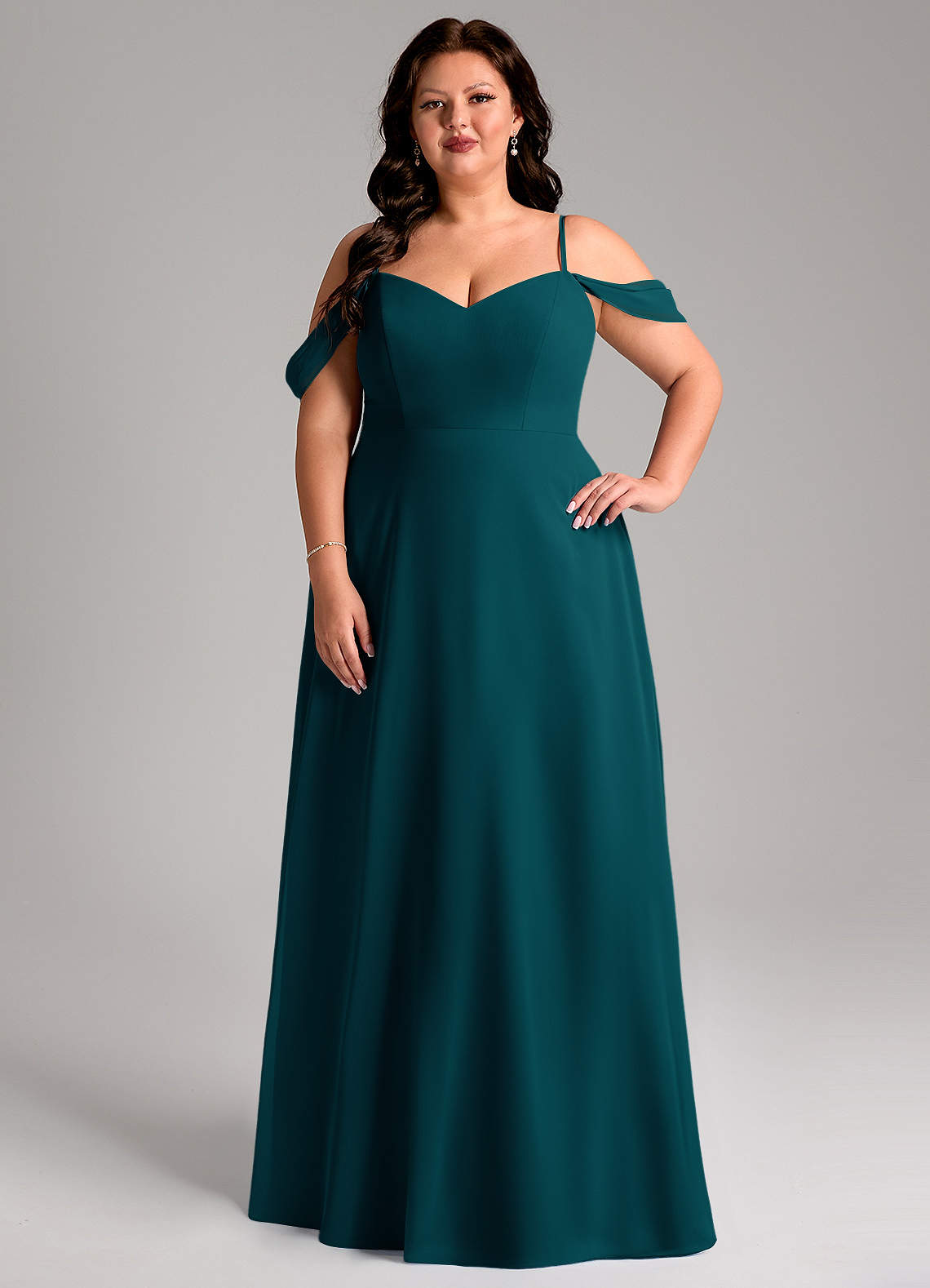 Azazie Marley Bridesmaid Dresses Pine A-Line Off the Shoulder Chiffon Convertible Dress image1