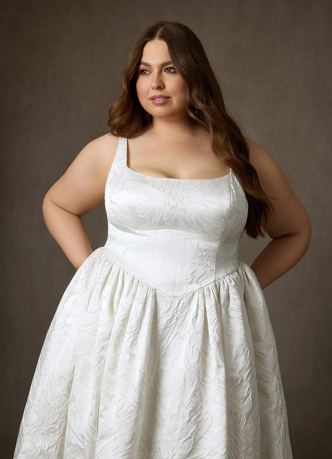 Azazie Skylin Wedding Dresses Diamond White Ball-Gown with Pockets Floral Jacquard Dress image20