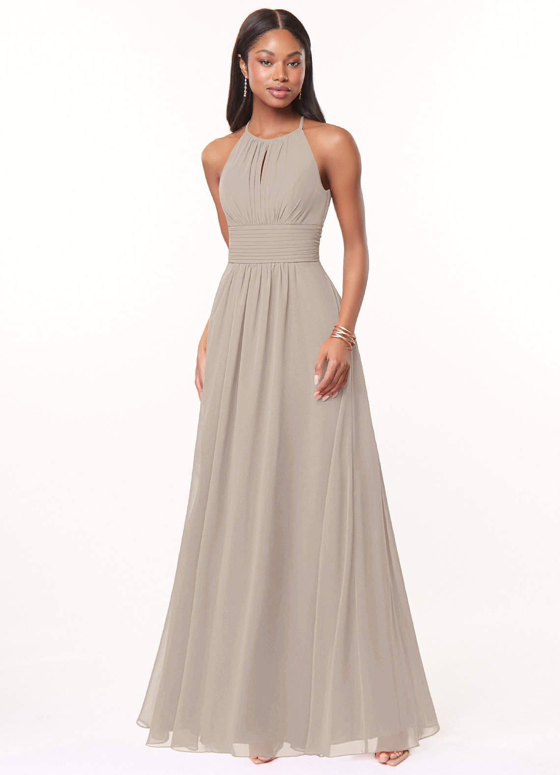 Azazie Bonnie Bridesmaid Dresses Frost A-Line Keyhole Ruched Chiffon Dress image1