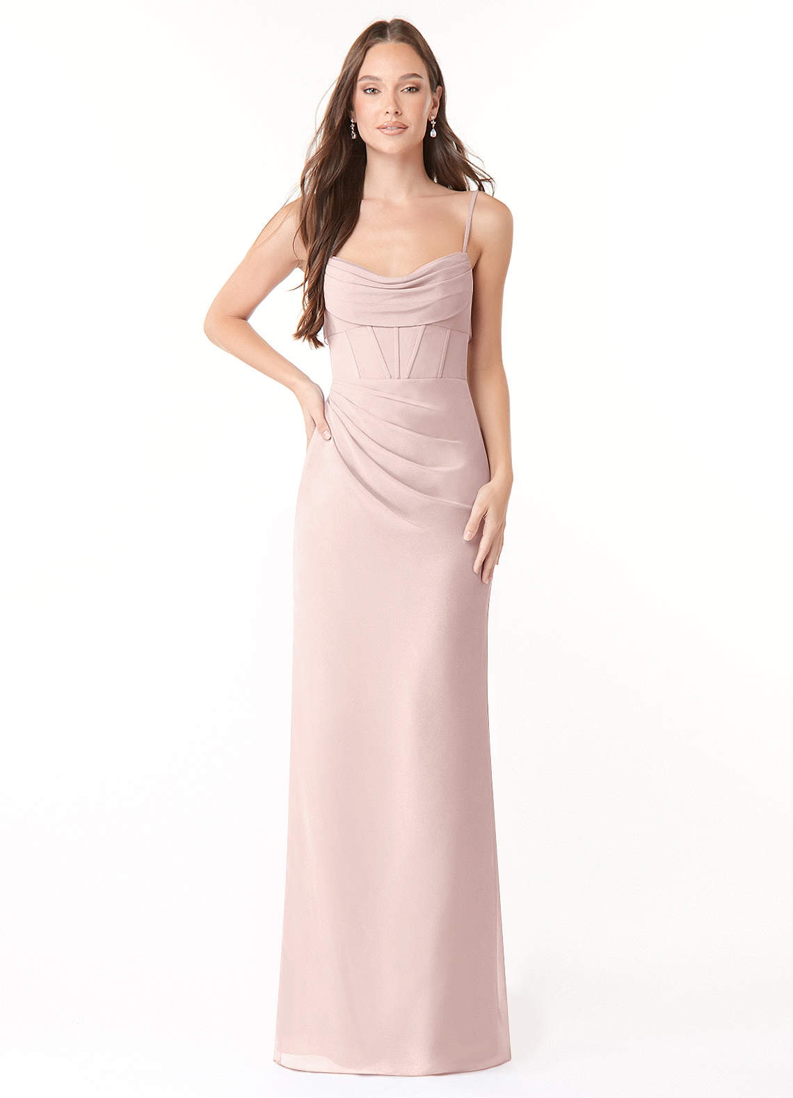 Azazie Mai Vestidos de damas de honor Vestido de Rosa Rubor de Gasa de Corte Recto con Plisado image1