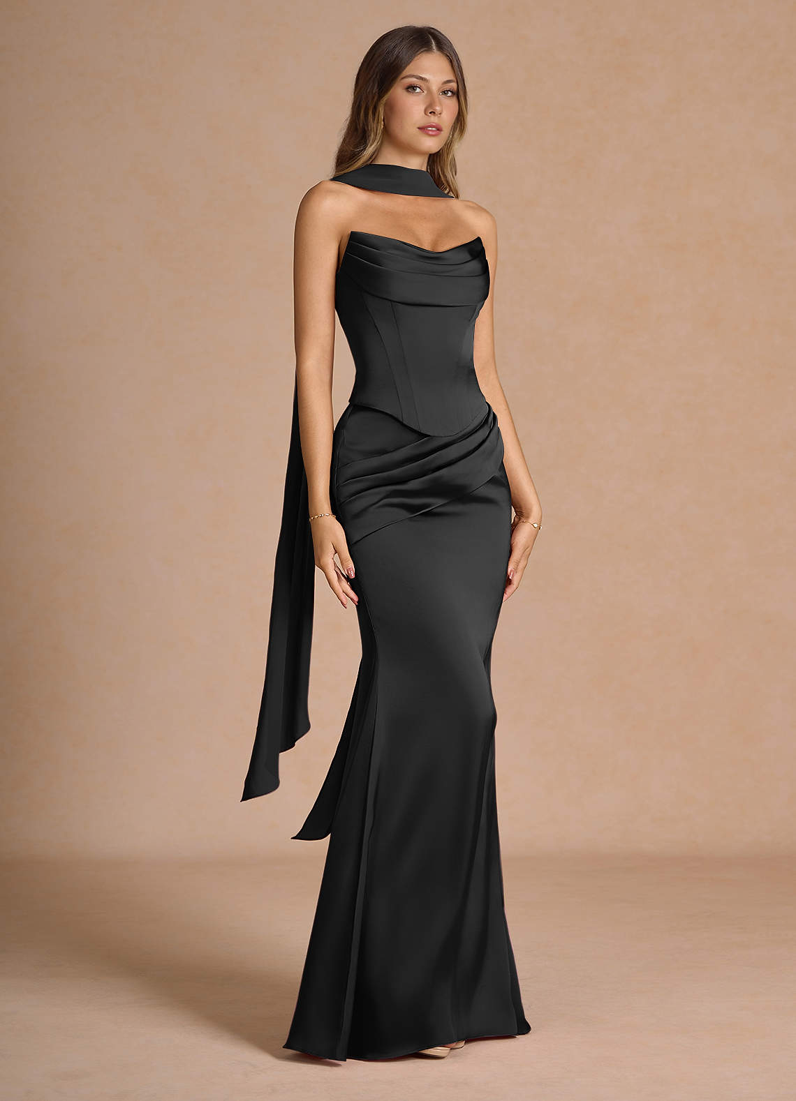 Azazie Black Corset Strapless Mermaid Evening Dress / Gown