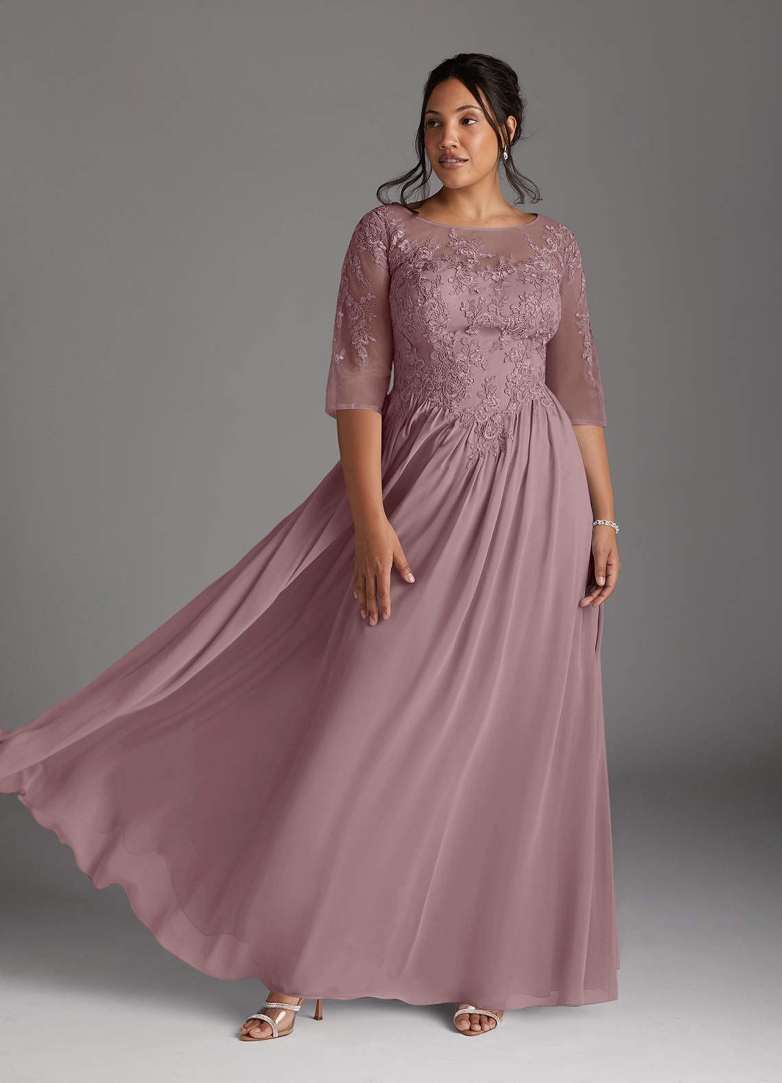 Azazie Mirielle Mother of the Bride Dresses Dusty Rose A-Line Scoop Lace Chiffon Dress image1