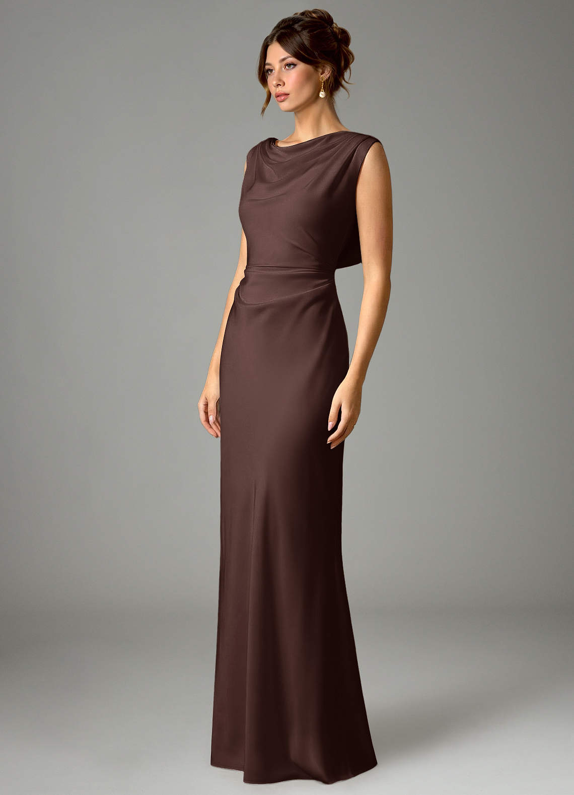 Azazie Kieryn Bridesmaid Dresses Ganache Mermaid Pleated Stretch Satin Dress image4