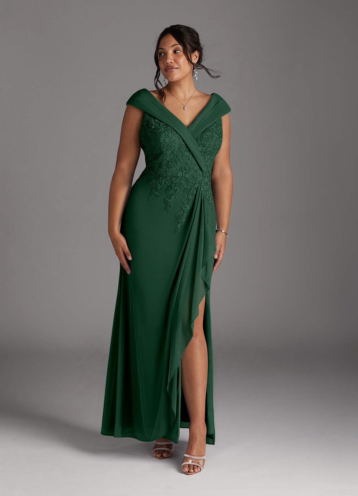 Azazie Calathea Mother of the Bride Dresses Dark Green A-Line Lace Dress image1