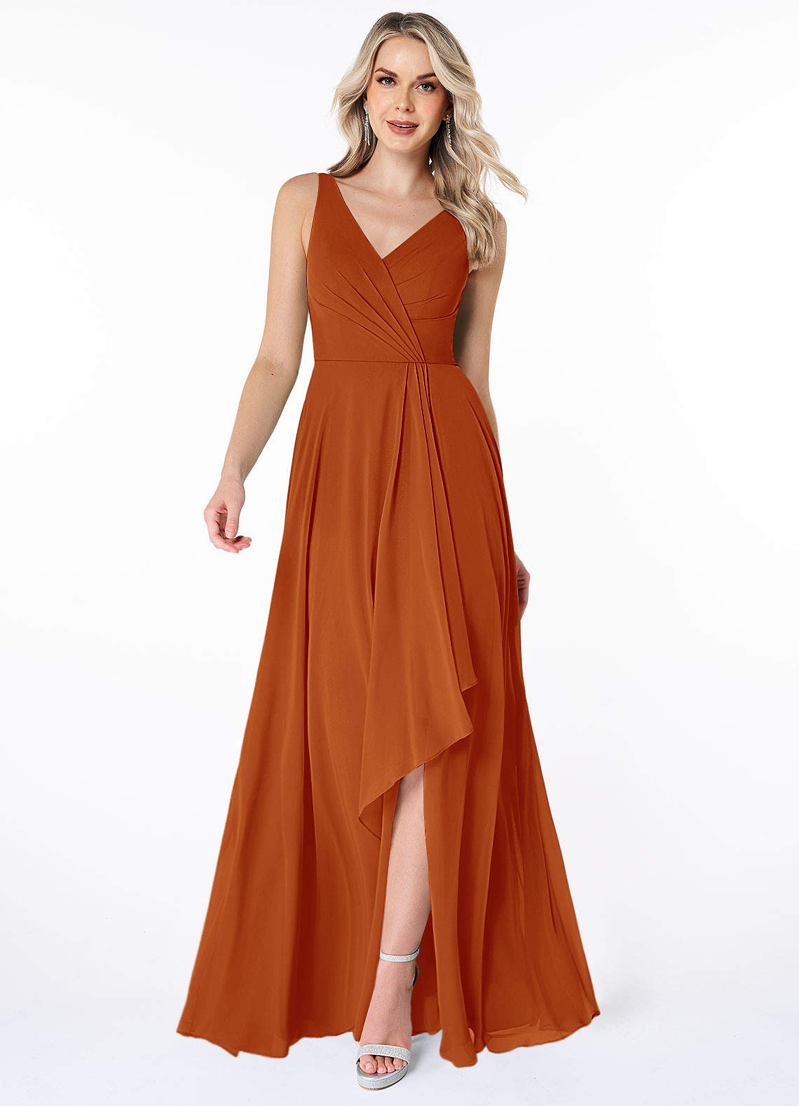Azazie Calvi Bridesmaid Dresses Paprika A-Line Ruched Chiffon Dress image1