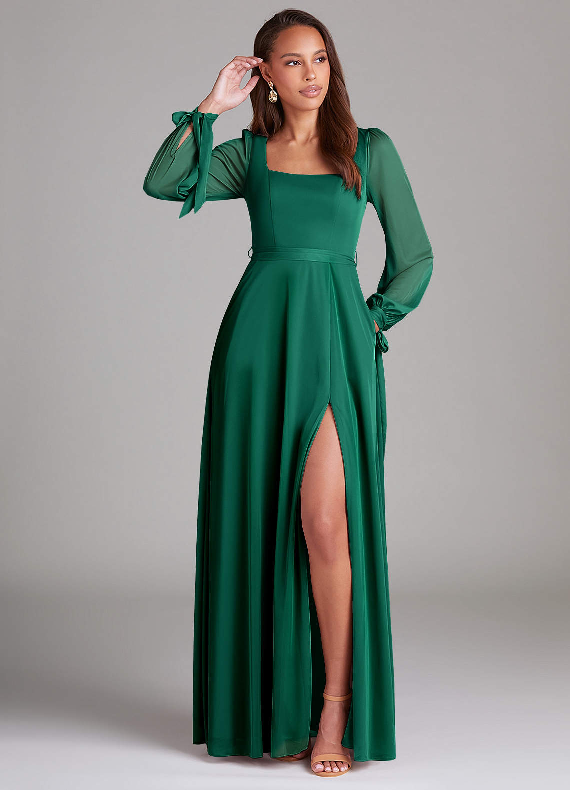 Azazie Leonia Ready to Ship Emerald Mesh Bridesmaid Dresses | Azazie
