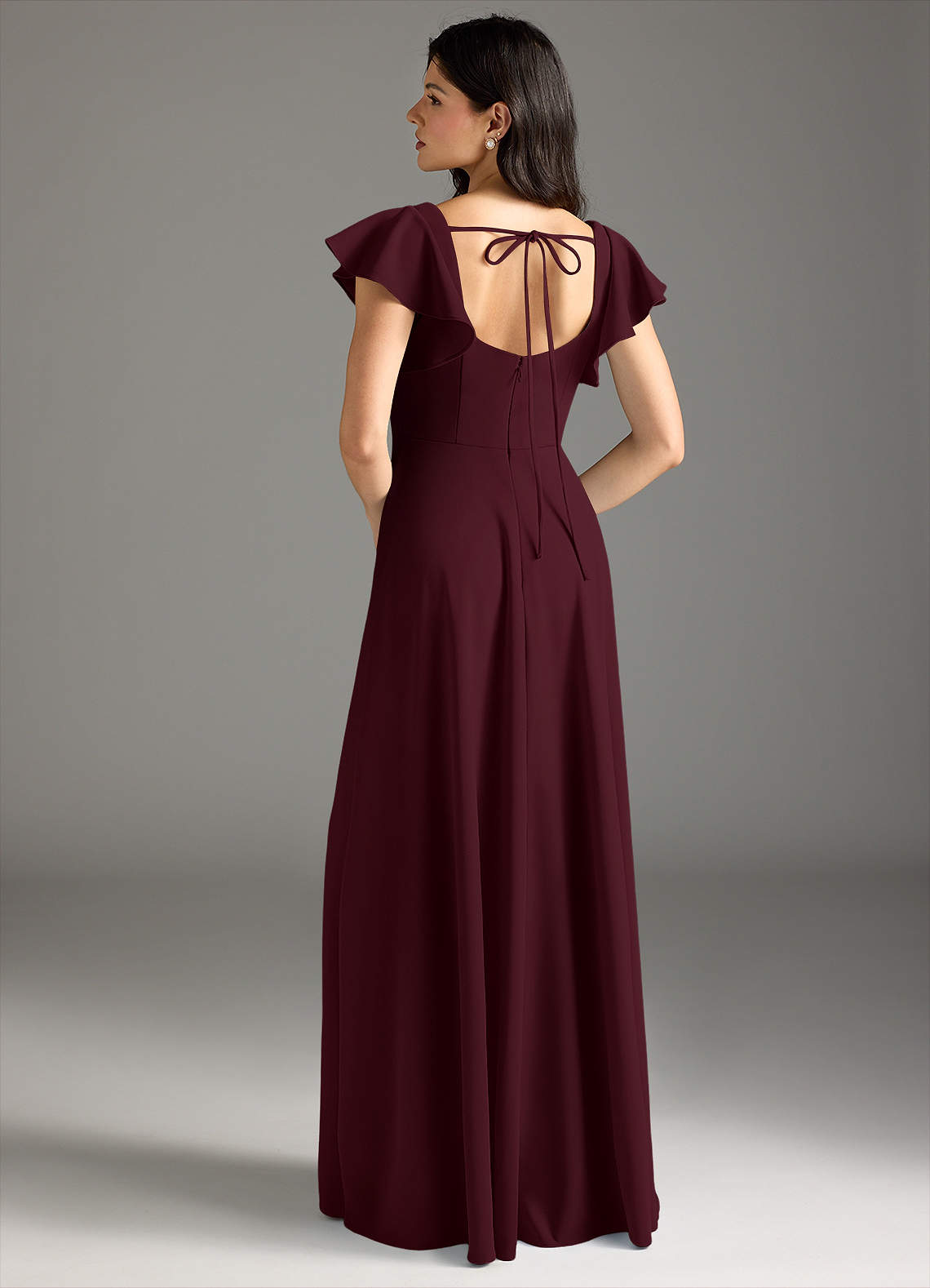 Azazie Bondi Final Sale Cabernet A-Line Ruched Stretch Crepe Dress image2