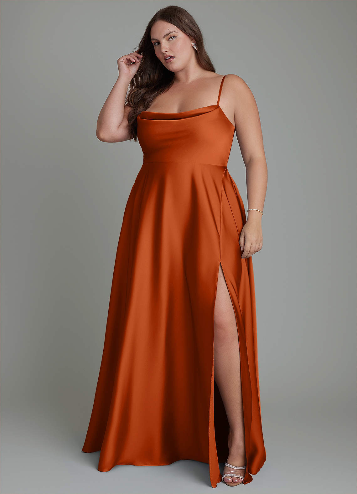 orange and burgundy dress Azazie Elle in Sunkissed you will
