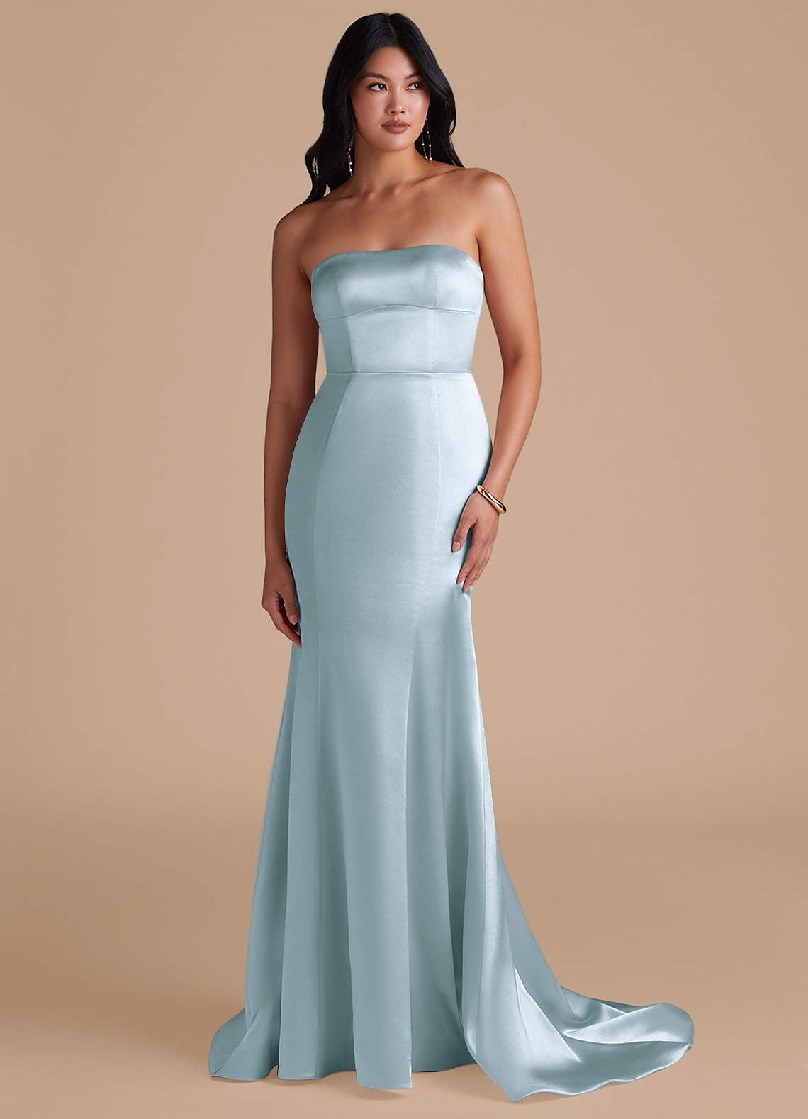 Azazie Aura Vestidos de damas de honor Vestido de Azul Cielo de Satén Metálico de Corte Sirena Convertible image1