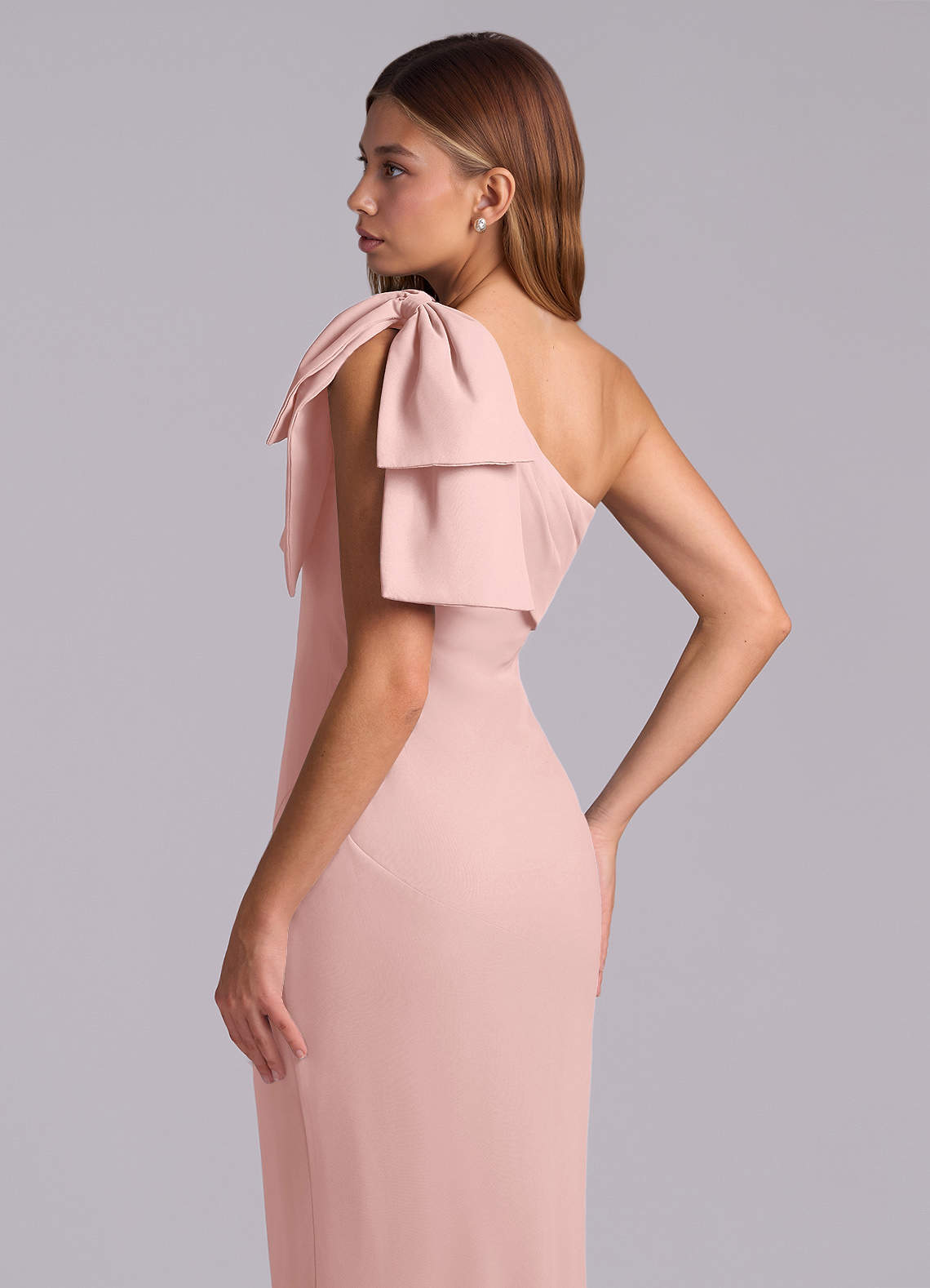 Azazie Yuanna Bridesmaid Dresses Powder Pink Mermaid One Shoulder Chiffon Dress image7