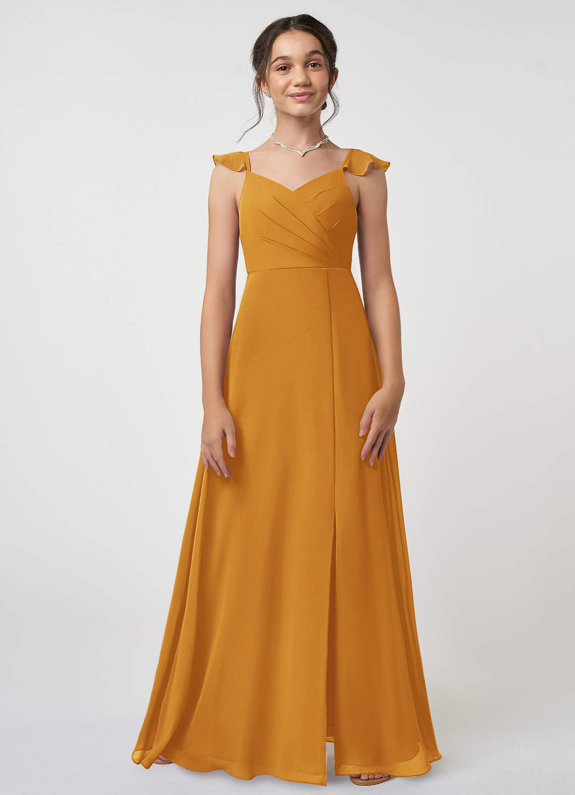 Azazie Amada Junior Jurk van Chiffon met A-Lijn Ruches Boterbabbelaar image1