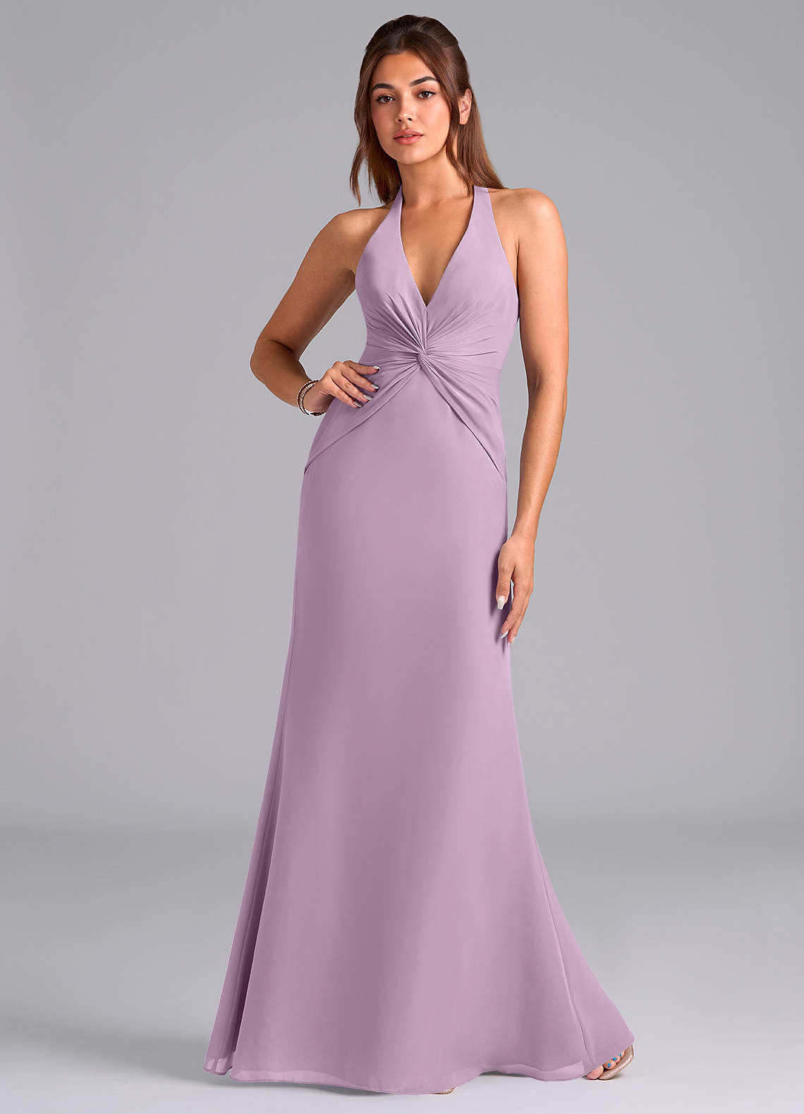 Azazie Valerie Vestidos de damas de honor Vestido de Glicinia de Gasa de Corte Sirena con Plisado image1
