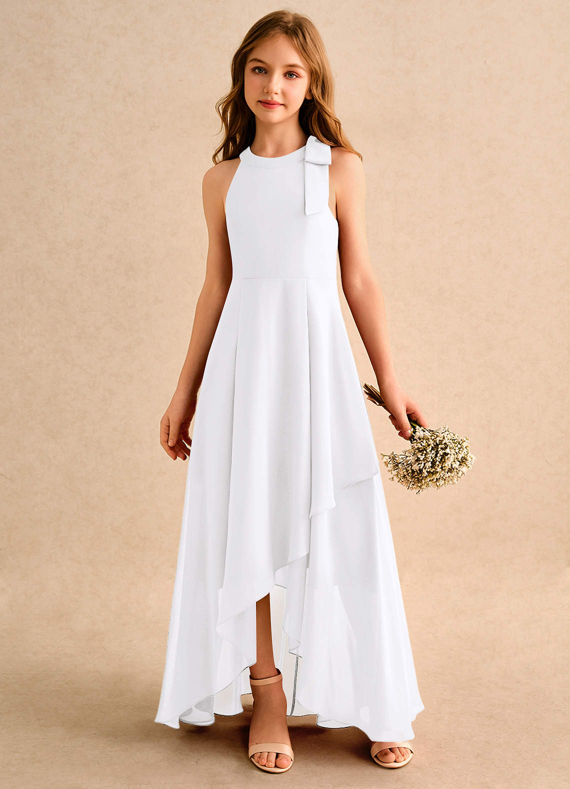 Azazie A-Line/Princess Scoop Neck Asymmetrical Chiffon Flower Girl Dresses - White