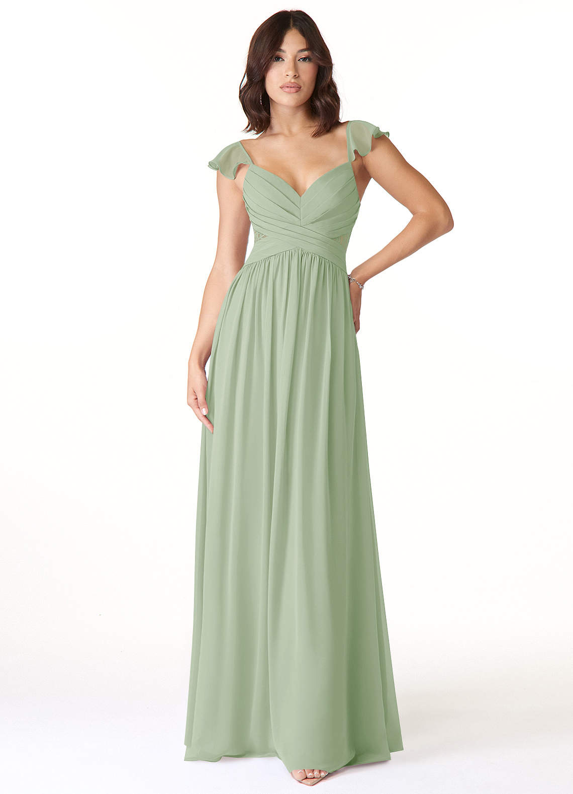 Azazie Lissa Bridesmaid Dresses Dusty Sage A-Line Lace Chiffon Dress image1