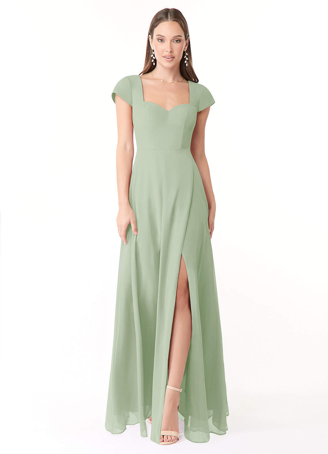 Azazie Hainsly Bridesmaid Dresses Dusty Sage A-Line Sweetheart Neckline Chiffon Dress image1