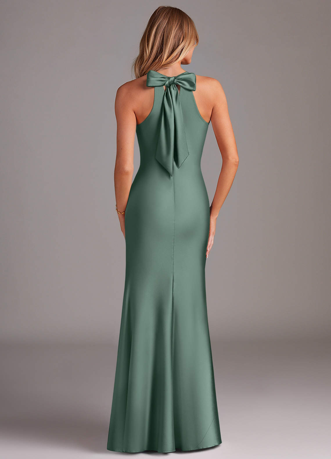 Azazie Doretta Bridesmaid Dresses Eucalyptus Mermaid Pleated Stretch Satin Dress image6