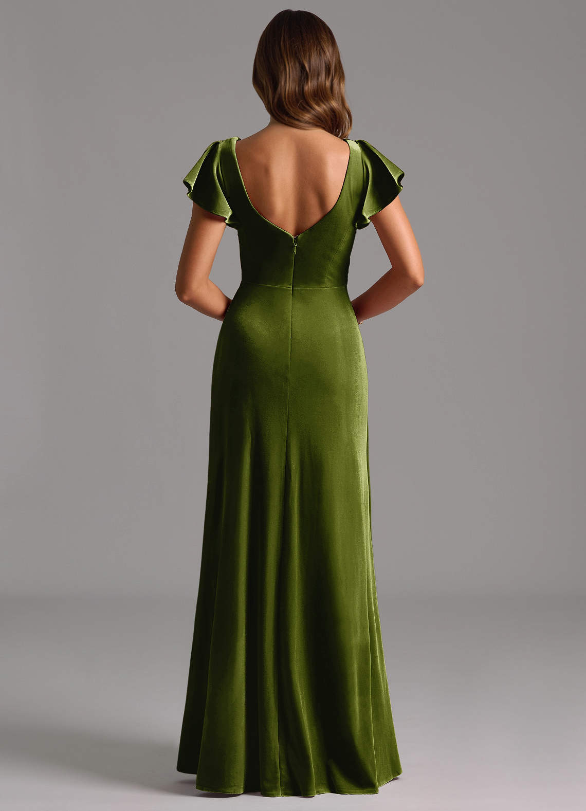 olive green velvet dress ZAPAKA Women Olive Velvet Bridesmaid Dress V-Neck Sleeveless Wedding Guest Dress, Olive / US10 main image 1