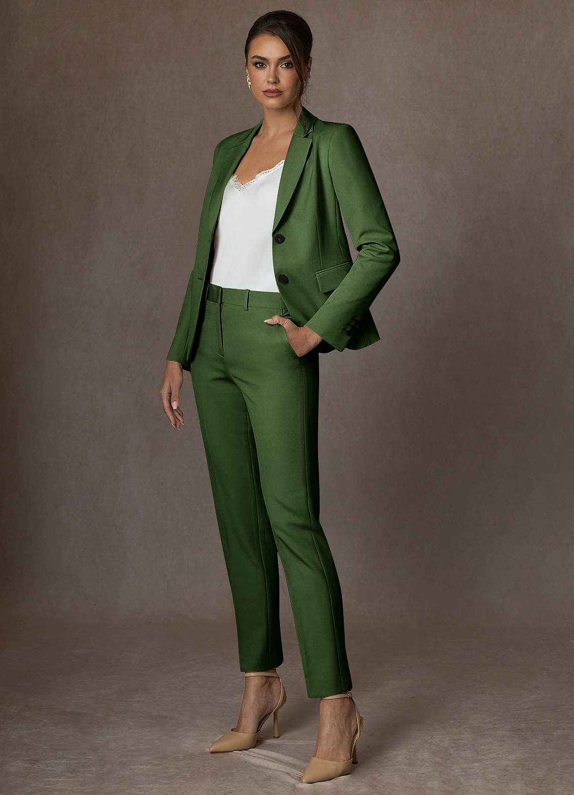 front Whitney Olive Structured Stretch Blazer