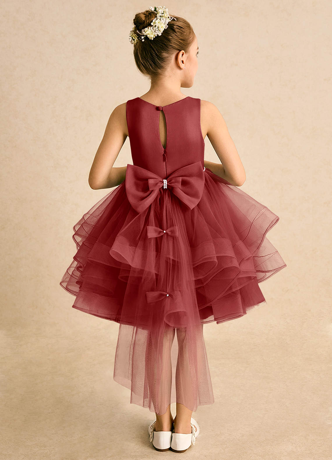 Azazie Tinie Flower Girl Dresses Rust Ball-Gown Bow Tulle Dress image1