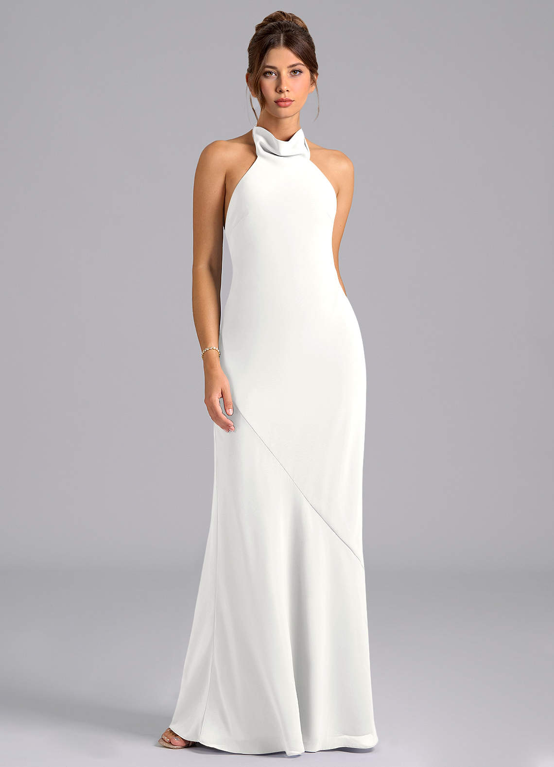 Azazie Velli Bridesmaid Dresses White Mermaid High Neck Chiffon Dress image5