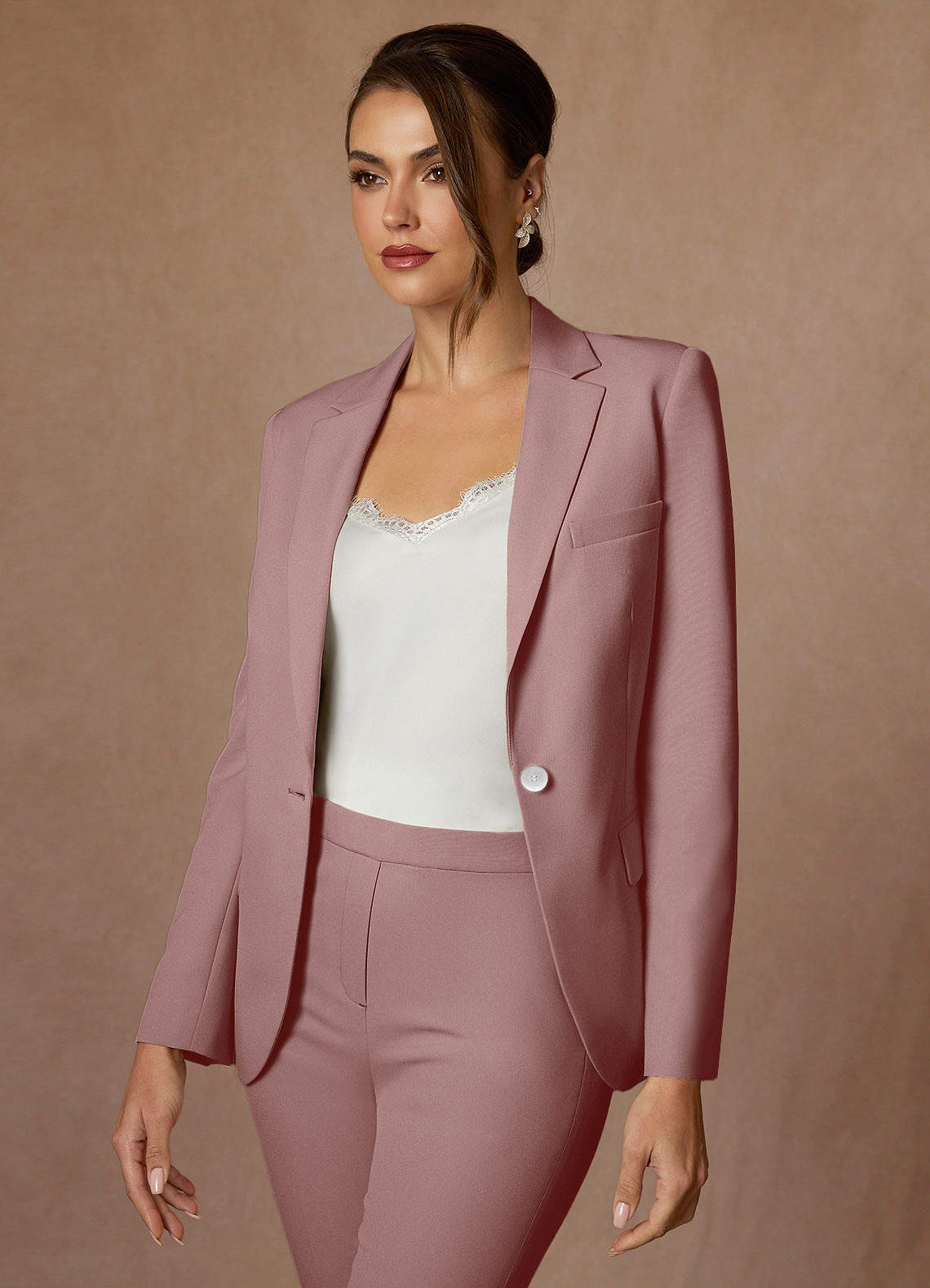 front Kennedy Dusty Rose Refined Weave Performance Pants Suit