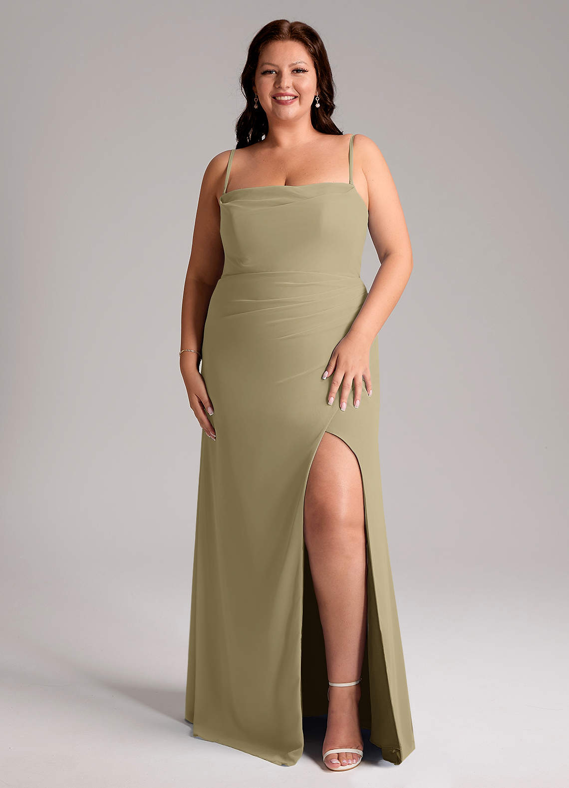 Azazie Leonis Vestidos de madrinha de casamento Vestido Musgo Verde de Chiffon de Bainha com Sem alças image8