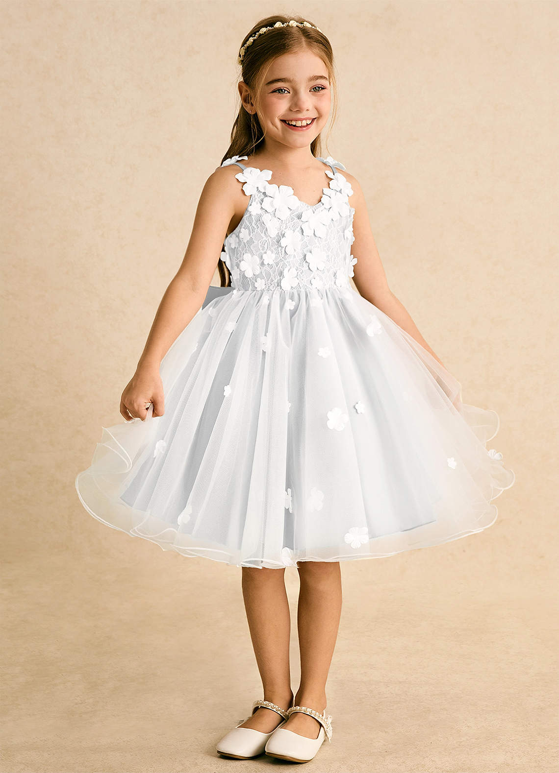 Azazie Junebug Flower Girl Dresses Ivory White Ball-Gown Lace Tulle Dress image4