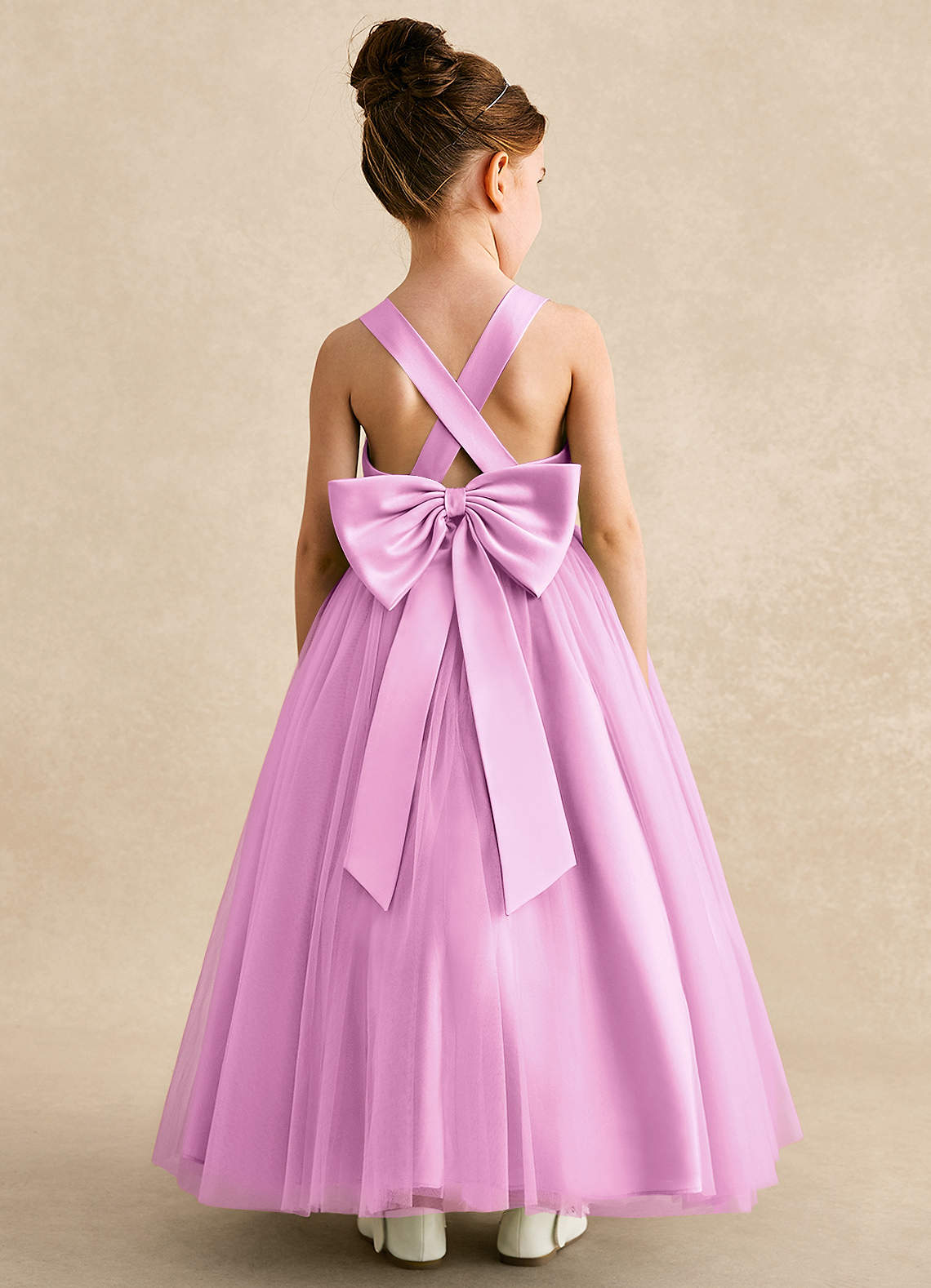 Azazie Peanut Blumenmädchenkleider A-Linie Riemen Tüll Kleid Bonbonrosa image1