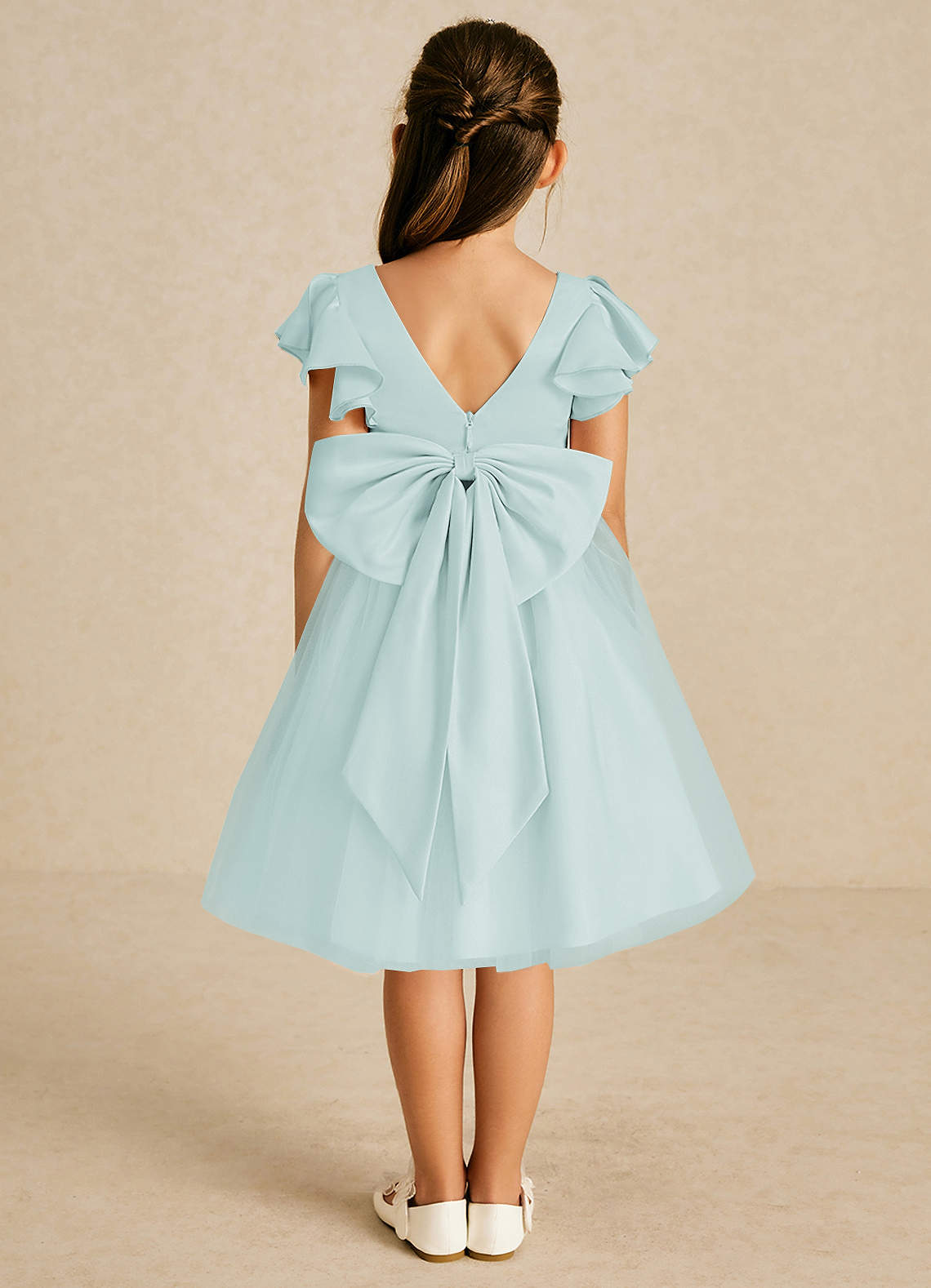 Azazie Kaeya Flower Girl Dresses Sea Glass A-Line Bow Tulle Dress image1