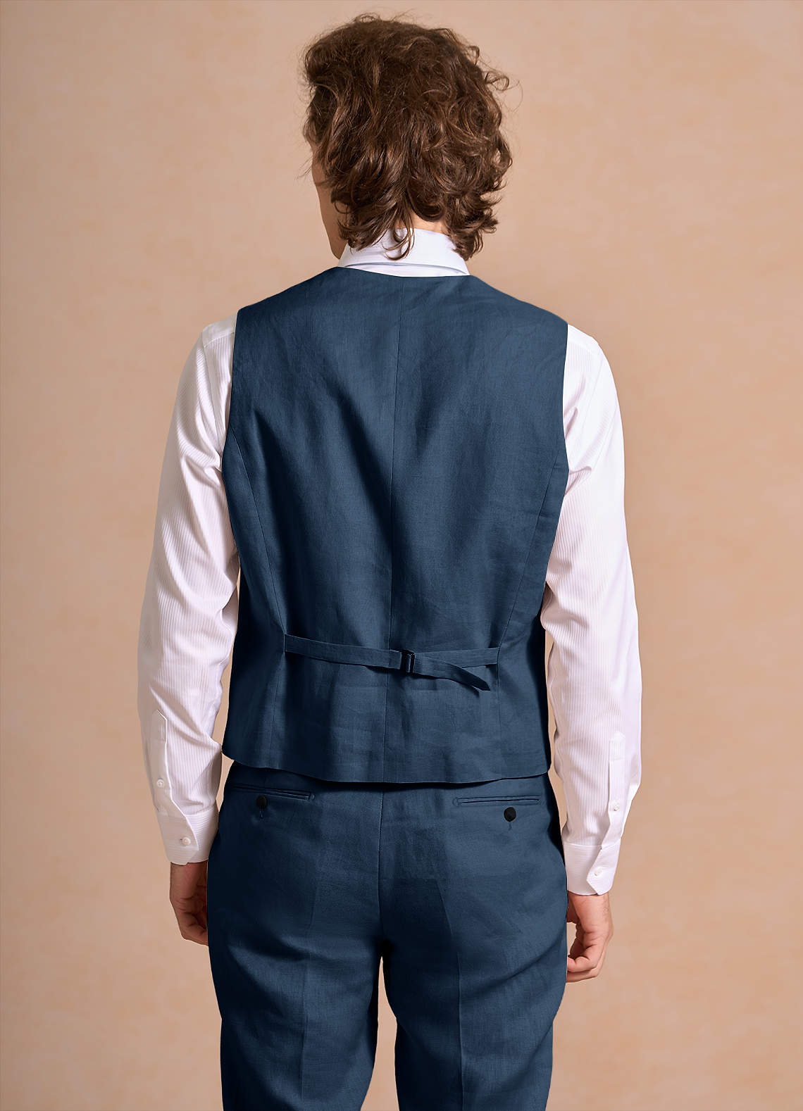 front Harrison Dark Navy 100% Linen Suit Vest