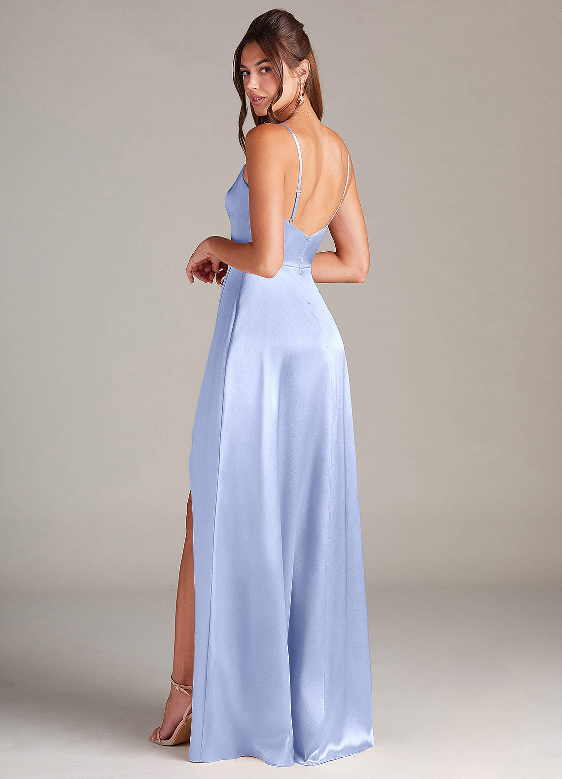 Azazie Sarella Brautjungfernkleider A-Linie Plissee Stretch-Satin Kleid Eis image3