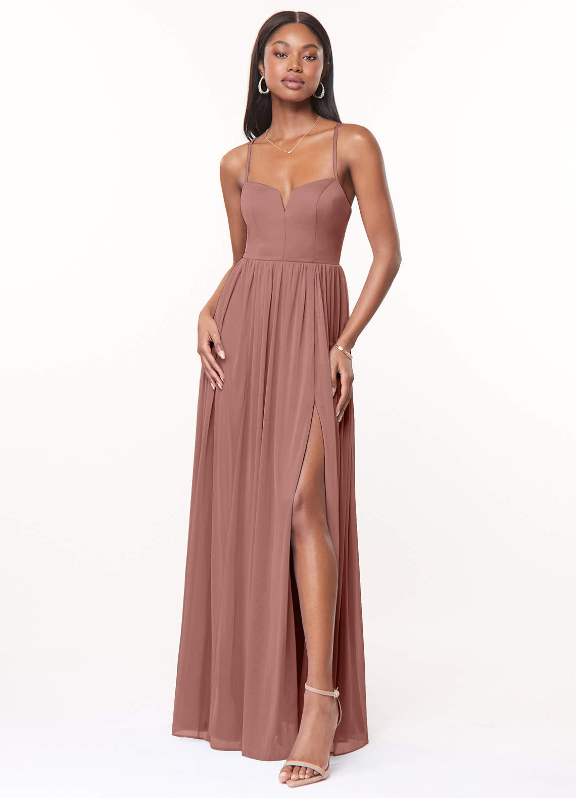 Azazie Marsol Bridesmaid Dresses Cedar Rose A-Line Corset Mesh Dress image1