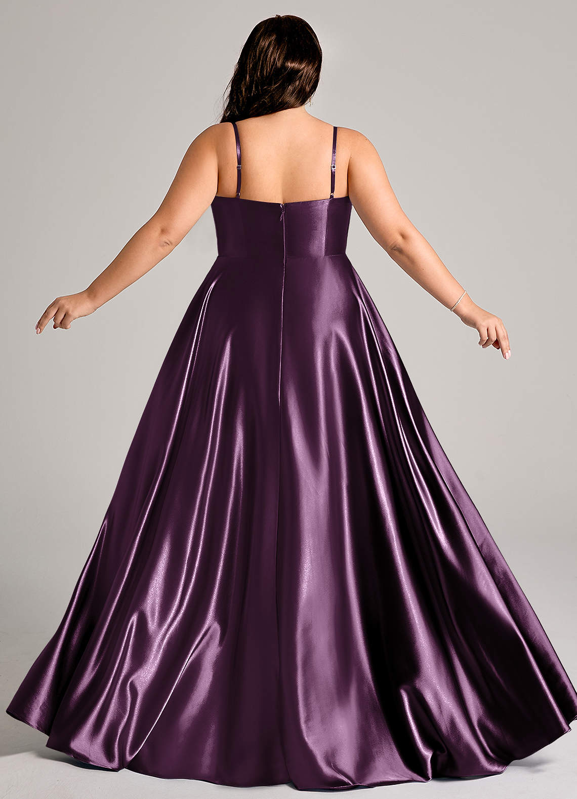 plum sequin bridesmaid dresses ZAPAKA Women Purple A Line Prom Dress Pleated V Neck Spaghetti Straps Printed Long Evening Dress With Sequins, Purple / US18W main image 1