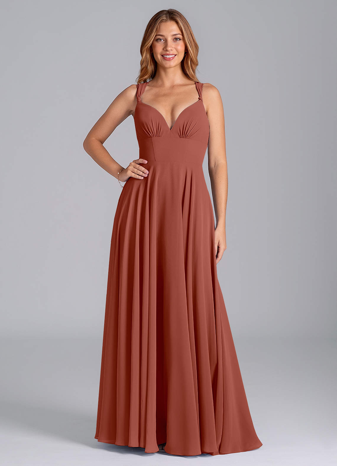 Azazie Darana Bridesmaid Dresses Auburn A-Line Corset Chiffon Dress image1
