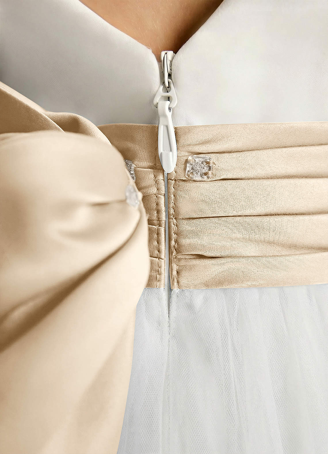 Azazie Sosie Flower Girl Dresses Ivory Champagne A-Line Pleated Tulle Dress image4