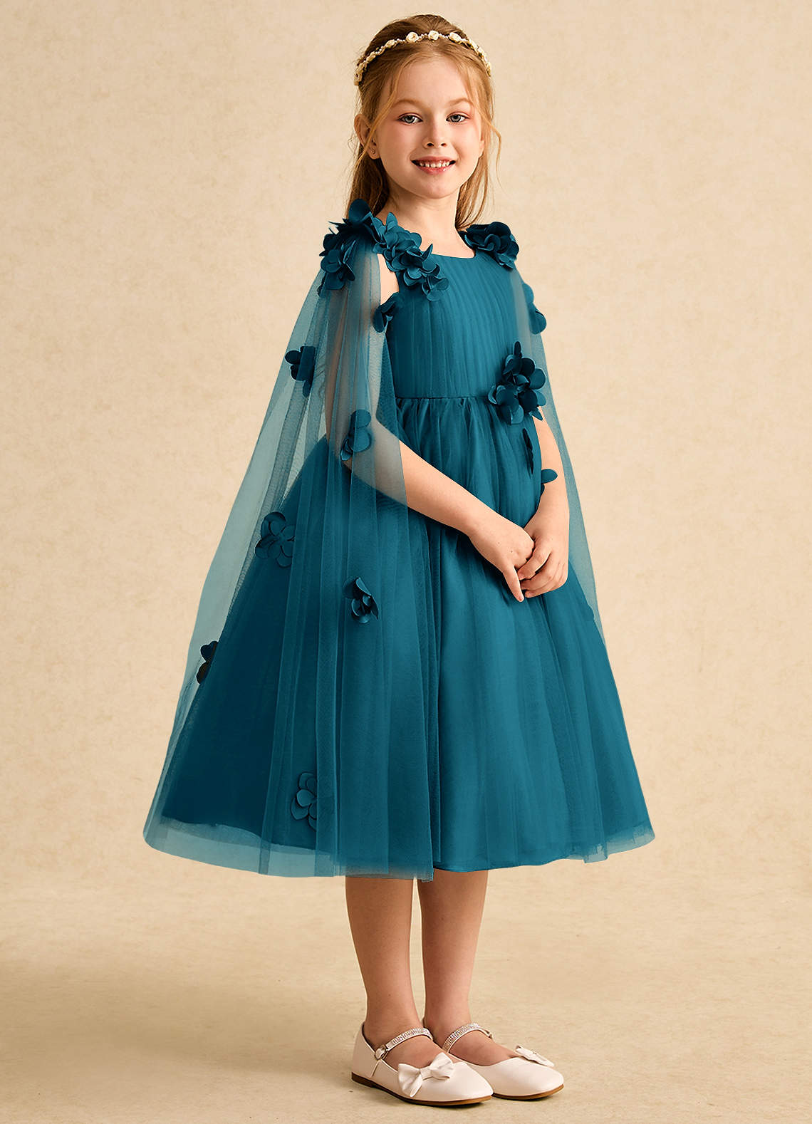 Azazie Staria Robe Demoiselle D'honneur Fillette Robe Princesse en Tulle Rayé Bleu Encre image7